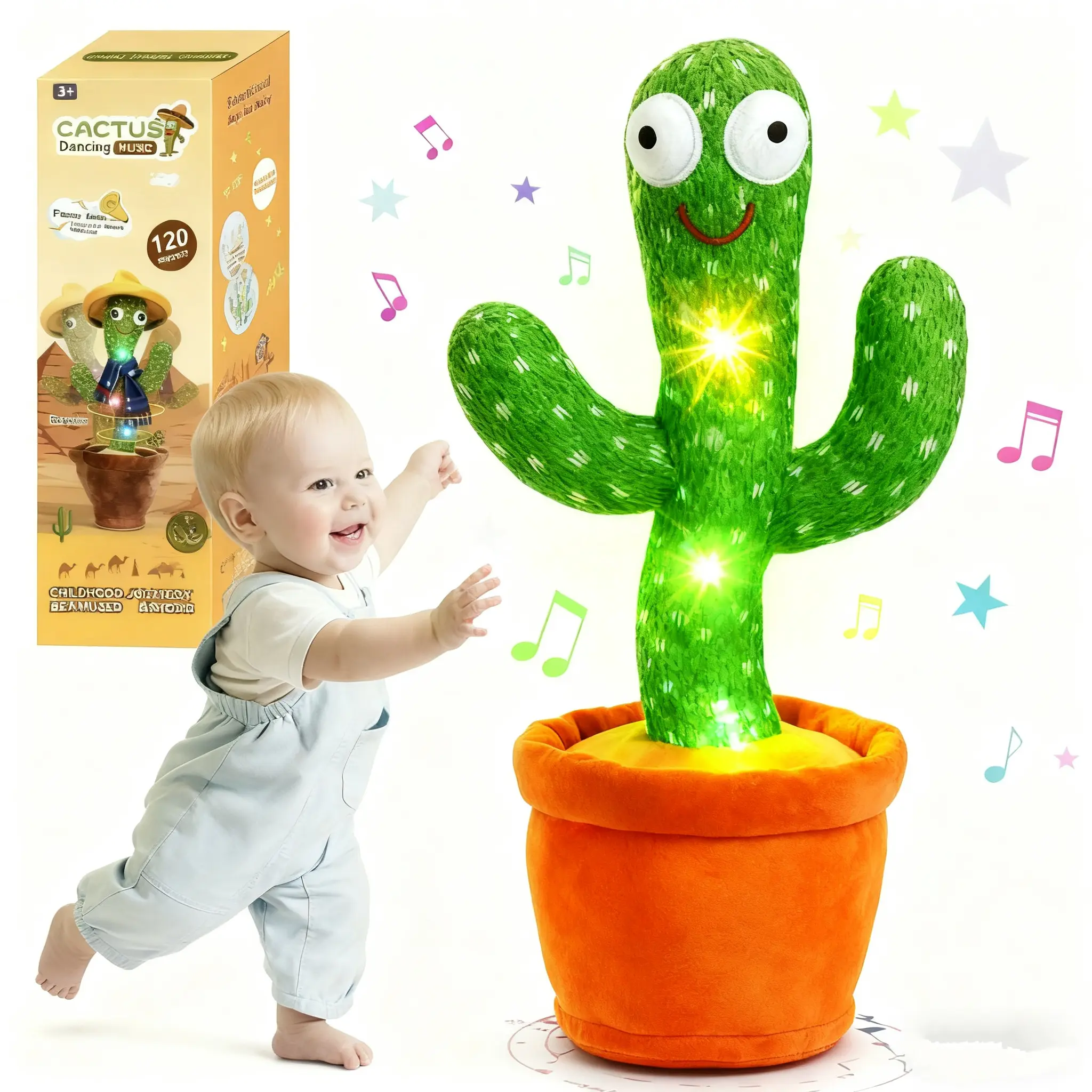 Electric Dancing Talking Cactus Toy with 15S Recording 120 Songs LED Lights Interactive Musical Toy for Baby Boys Girls Toddlers Dancing Singing Repeating and Recording Capabilities - Sensory Play