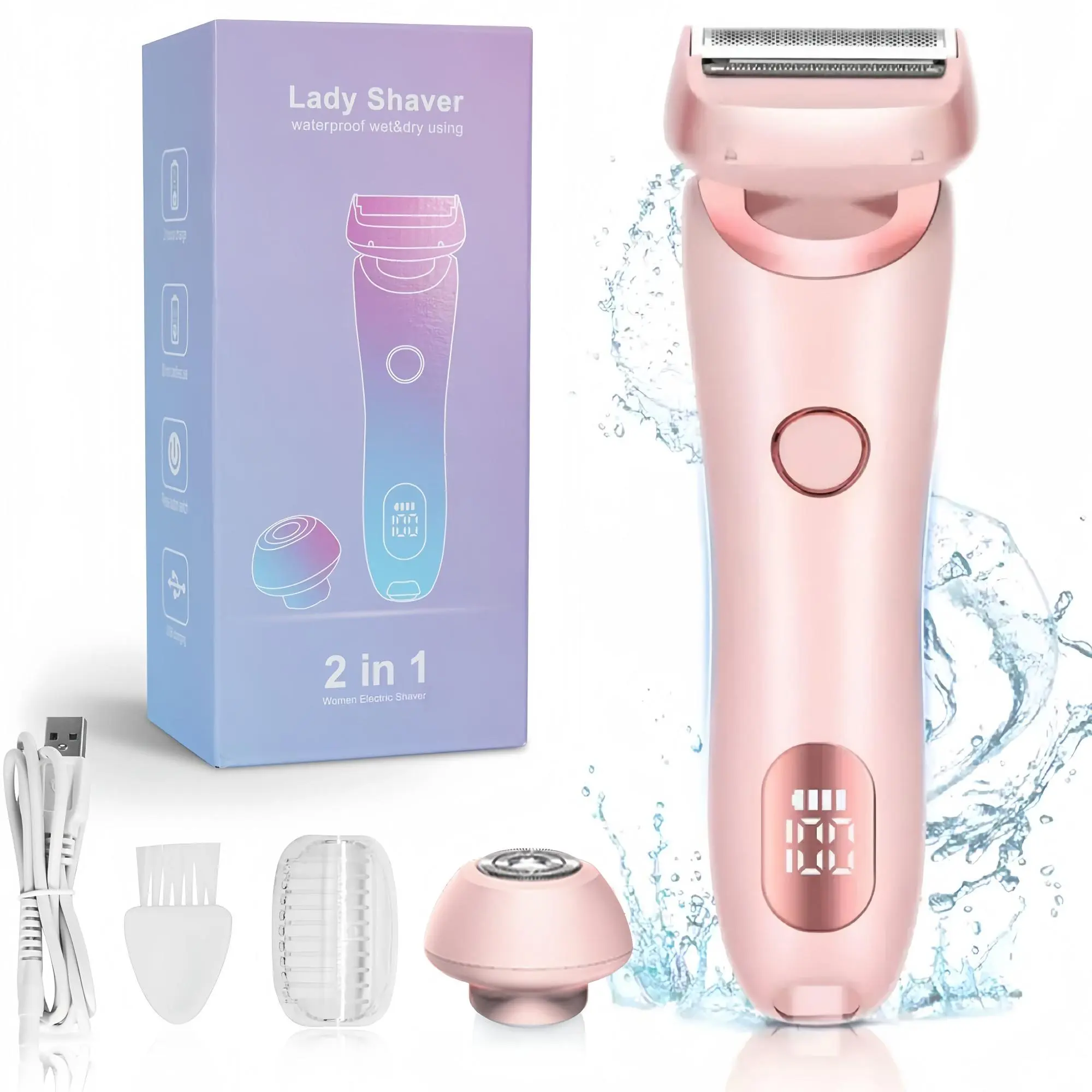 Electric Body Hair Shaver for Women, 2-in-1 Electric Body Shaver for Women's Legs Underarm Facepubic Hairs, Cordless Trimmers, Electric Shaver Women, Bikini Trimmer, USB Rechargeable Multifunctional Hair Trimmer, Intimate Pubic Trimmer, Wet Dry Trimmer