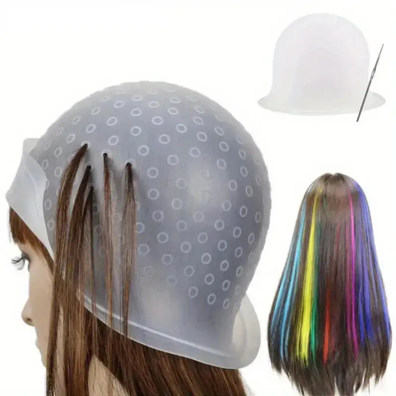 Professional Silicone Hair Dye Cap with Metal Hook, Reusable and Easy to Use Hair Color Tools Home Hair Coloring Highlighting Tool Haircare for Salon Quality Styling at Home