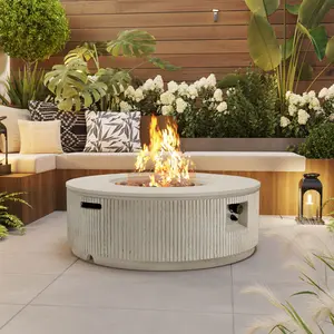 38.19'' MGO Propane Outdoor Fire Pit with Vertical Stripe Design, 50000 BTU Round Fire Pit Table with Steel Burner, Adjustable Flame Control, Lava Rocks & Rain Cover,Perfect for Patio&Backyard