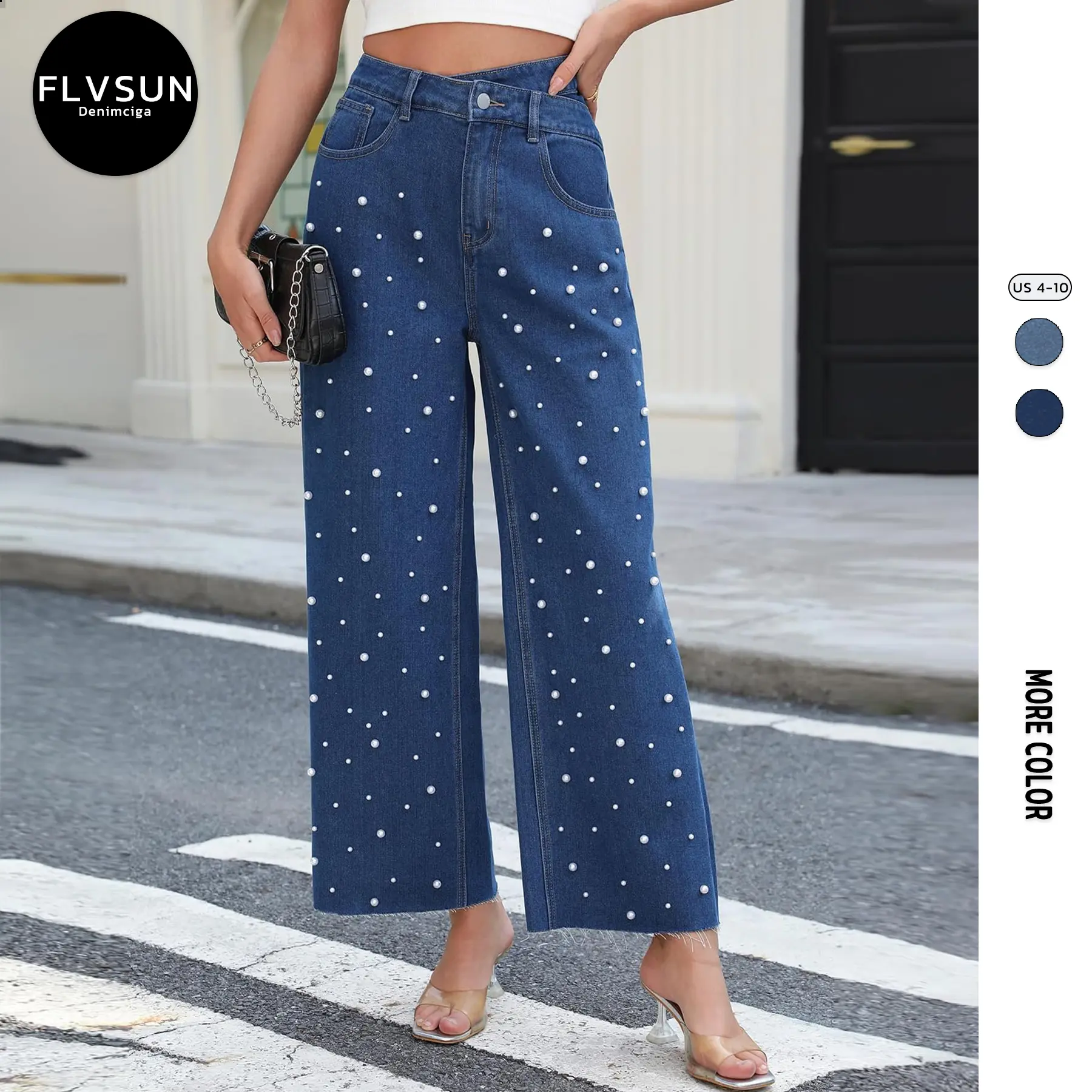 Flvsun Women's High Waisted Baggy Jeans, Pearl Embellished 00s Streetwear Style, Wide Leg Denim Bottoms, Pants, Campus 00S, Button Fly, Concerts, Lady, Pearls, Back To School Haul
