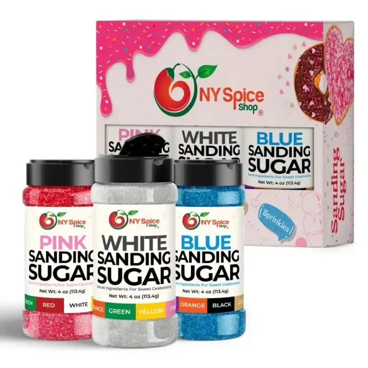 Pink, White & Blue Sanding Sugar Set – Edible Sparkling Sprinkles for Cookies, Cakes & DIY Desserts (3 Pack, 4 oz Each)
