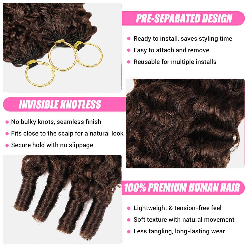 New #4 Chocolate Brown / Natural Color Burmese Curly  Feather Crochet Human Hair Extensions Pre-Separated Human Hair 50g/Pack