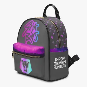 Dark Anime Streetwear PU Leather Backpack – Graphic Accent Design, Unisex