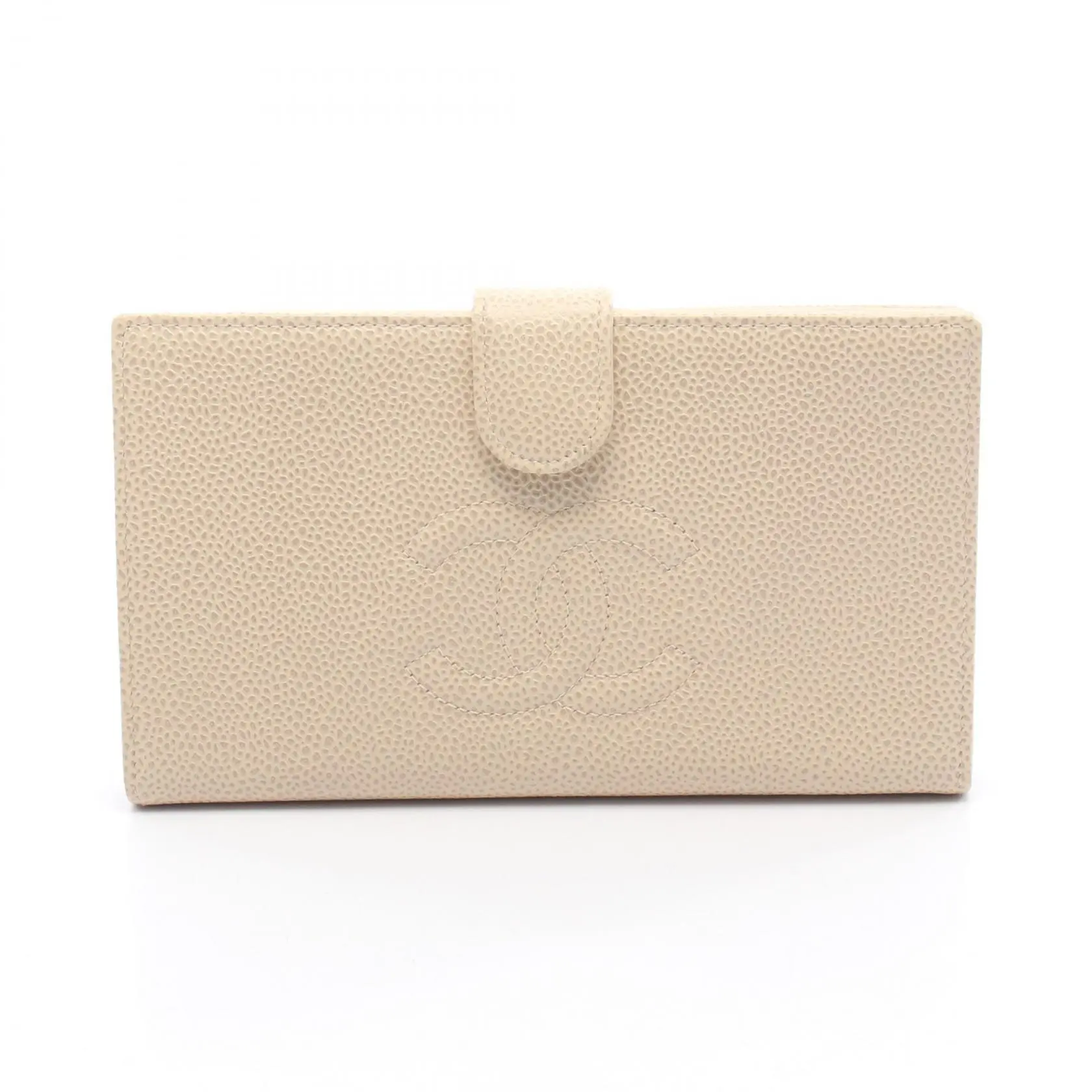 Pre-owned CHANEL Calfskin Small Leather Goods Coco Mark Grained Long Bifold Wallet