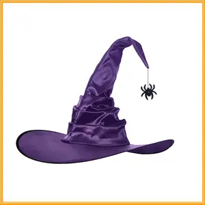 Multicolor Halloween Pleated Wizard Hat Polyester Taffeta Spider Pendant Harry Potter Witch Hat Curved Brim Witch Hat