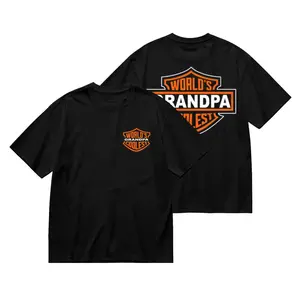 World's Coolest Grandpa Motorcycle Graphic Plus Size Tee | Back Print Font Tshirt Fathers Day Gift 250th Anniversary Casual Mens Streetwear Top