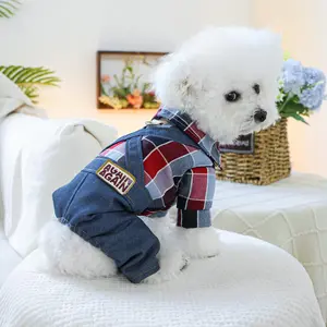 Denim Overalls Design Pet Clothes, Casual Cute Comfortable Pet Clothes for Small Dogs, Fashionable Poodle Puppy Pet Clothing for Daily Wear