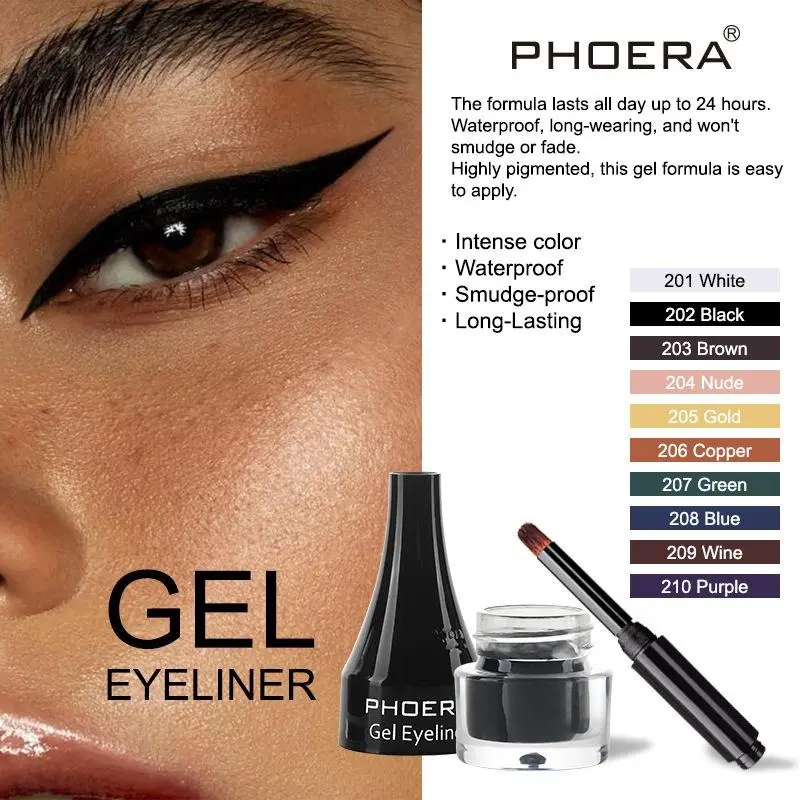 PHOERA Ten Color Eyeliner Set: White, Black, Brown, Nude, Gold, Copper, Green, Blue, Wine, and Purple - Cosmetic Lipliner Makeup