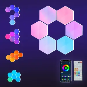 6 Pack Smart Hexagon LED Wall Lights with App & Remote Control, Music Sync RGBIC Panels for Gaming Room, Bedroom, Living Room Decor, Vibrant Geometric Design, USB Powered, Color Changing Modern Lighting LED Closet Light