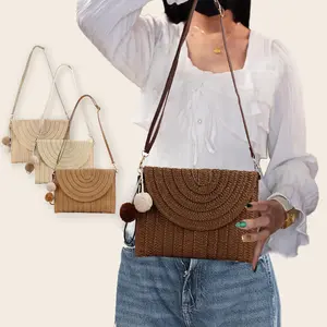 Women's Handwoven Crossbody Bag with Adjustable Strap, Small Envelope Shoulder Bag for Beach