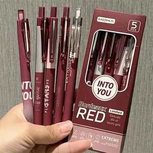 5pcs Bordeaux Gel Pens, Quick-Dry Ink, Bold Tip, Bold Lines for Teachers and Students, Stylish Design for Easy Grading, Marking