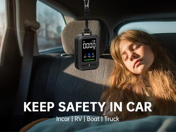 4-in-1 Portable Carbon Monoxide Detector, Audible & Visual Alerts, Magnetic Lanyard, LED Light, 220H Standby, Black