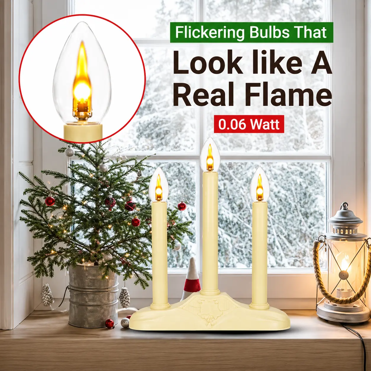 LED Flickering Flame Bulb - C7, E12 Base, 0.06W, Warm Glow Dancing Effect - for Halloween, Night Light, Lanterns, Ceiling Fans, Sconces - 2-Pack