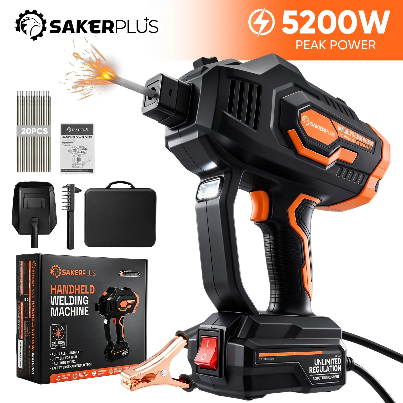 Sakerplus 110V Portable Handheld Welder, 130A Max ARC Welding Machine Gun with LED Display, IGBT Inverter Mini Stick Welder Kit with Helmet for DIY Home, Garage & Auto Metal Repair