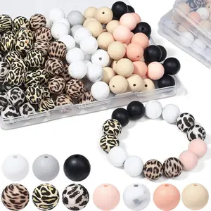 70 Pieces 15 mm Silicone Beads, Dark Leopard Print Focal Beads for Keychain Making, DIY Bracelet & Necklace Crafting, Bulk Rubber Beads (Classic Leopard)