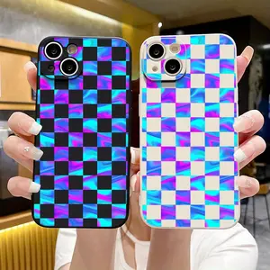 Laser blue square pattern mobile phone case for IPhone 16/15/14/13/12/11/Plus/Pro/Pro Max series