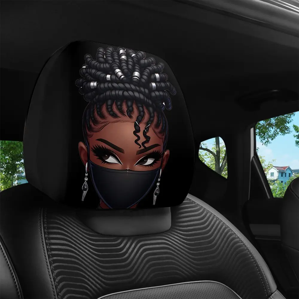 African Braid Cool Girl Style Printed Car Headrest Cover, Car Interior Decoration, Easy to Install and Remove, Washable, Suitable for Daily Commuting and Self-Driving Travel Scenarios, Perfect Funny Car Decoration, Christmas and Halloween
