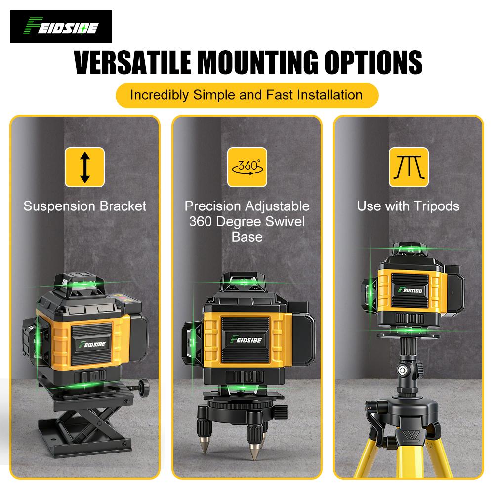 Pro-Grade 16-Line 4D Green Cross-Line Laser Level, Self-Leveling with Strong Magnetic Base,Includes 2x3000mAh Rechargeable Batteries & 39" Adjustable Tripod, for PrecisionIndoor/Outdoor Construction, Tiling, Framing, and Professional Renovation