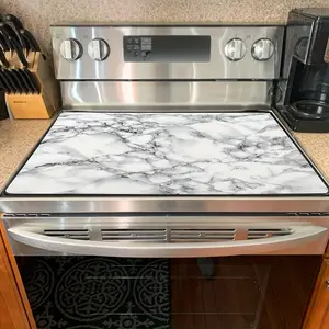 1PC White Marble Stove Top Cover for Electric Stove, Induction Cooker Glass Ceramic Cooktop Protector, Rubber Protective Pad, Heat Resistant Anti-scratch Non-slip Stovetop Covers, Ironing Mat, Coffee Mat, Kitchen Extra Counter Space