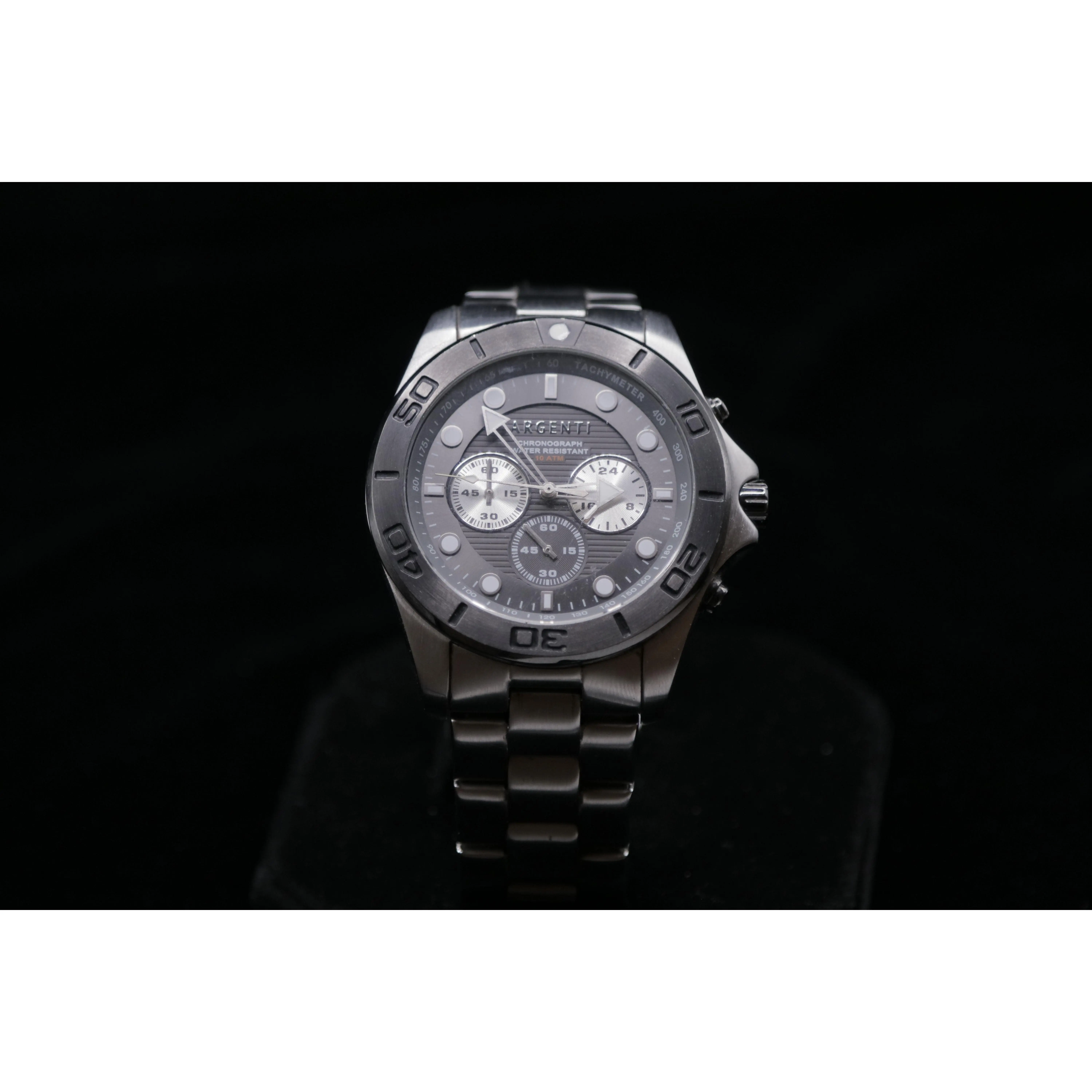 Argenti 2010s Men’s Stainless Steel Chronograph Watch – Black Dial, Tachymeter, Water Resistant - Pre-Owned