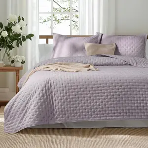 Quilts Queen Size - Ultra Queen Quilt for Farmhouse Bedroom, Lightweight-Comforter with 2 Pillow Shams, Purple Summer Bedspread Coverlet 90x96 Inch