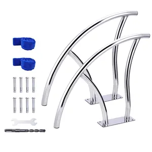 Set of 2 Pool Handrails for Inground Pool 30" x 30", 304 Stainless Steel Rustproof Pool Rails, Heavy Duty Load Capacity with Blue Grip Covers & Mounting Accessories