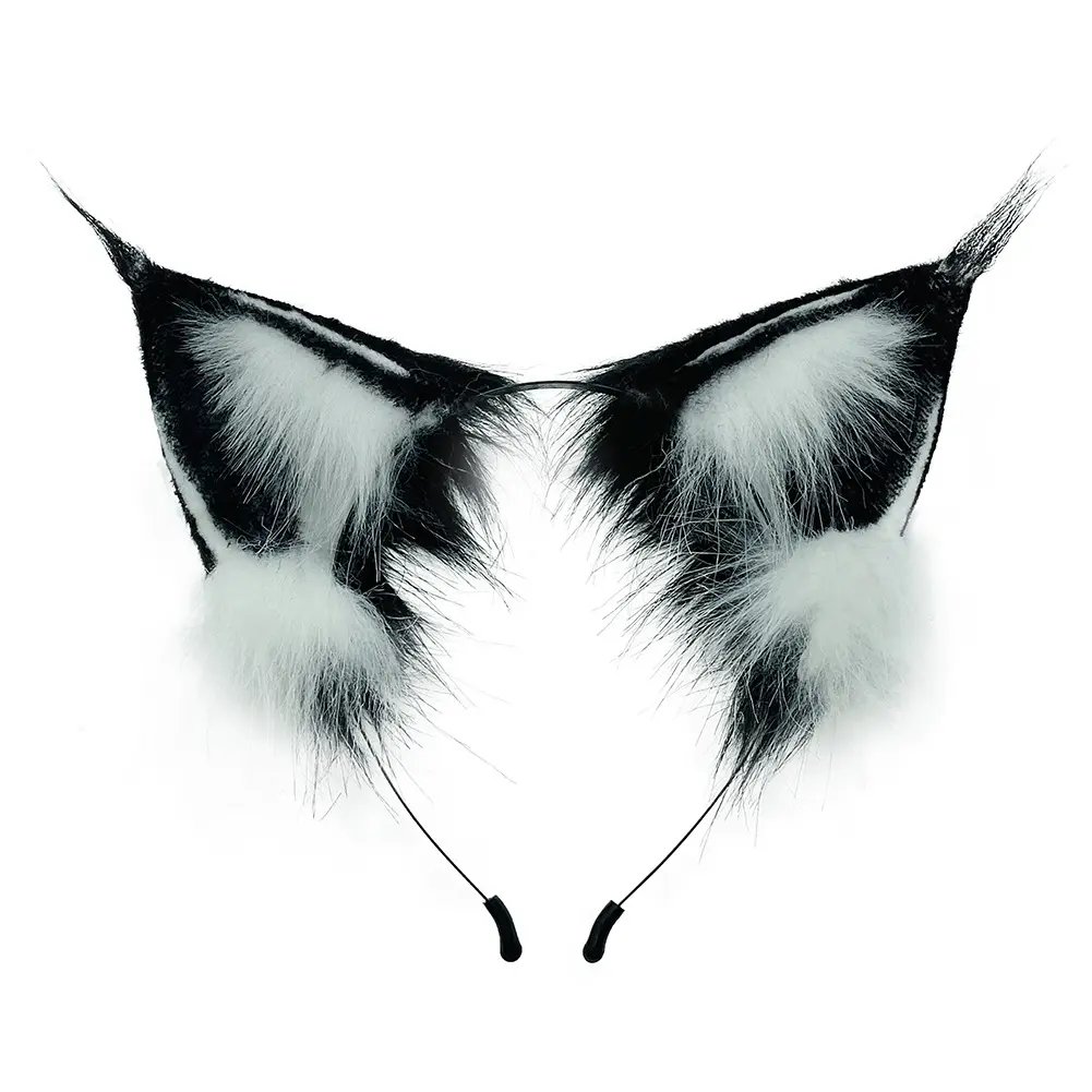 Black and White Cat Ear Headband with Metal Rod – Anti-Slip Cosplay & Daily Wear Hair Accessory