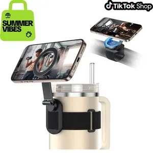 Omoton Magnetic Water Bottle Phone Holder with Adjustable Straps Hands-Free Gym Exercise Compatible with Stanley Tumbler Cellphone Stand [Spring glow up]Summervibes,summerwins