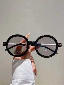 Retro Round Fashion Glasses, Leopard Print Temple Tips, Multi-Color Lenses, Unisex Stylish Eyewear, Casual Accessory, Leopard Pattern Eyeglasses