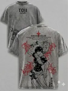 Toji Fushiguro Tee Washed – Jujutsu Kaisen: Execution The Shibuya Incident × Culling Game Prelude Vintage Oversized Heavy Cotton Double Printed Front & Back Anime Manga T-Shirt, Retro Unisex Streetwear Battle Scene Edition, JJK Sorcerer Killer Graphic Top
