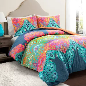 Lush Decor Boho Chic Cotton Duvet Cover 3 Piece Set - Paisley Inspired Design, Reversible, OEKO-TEX Certified, Full/Queen & King Sizes, 100% Cotton, Machine Washable - Duvetcovers