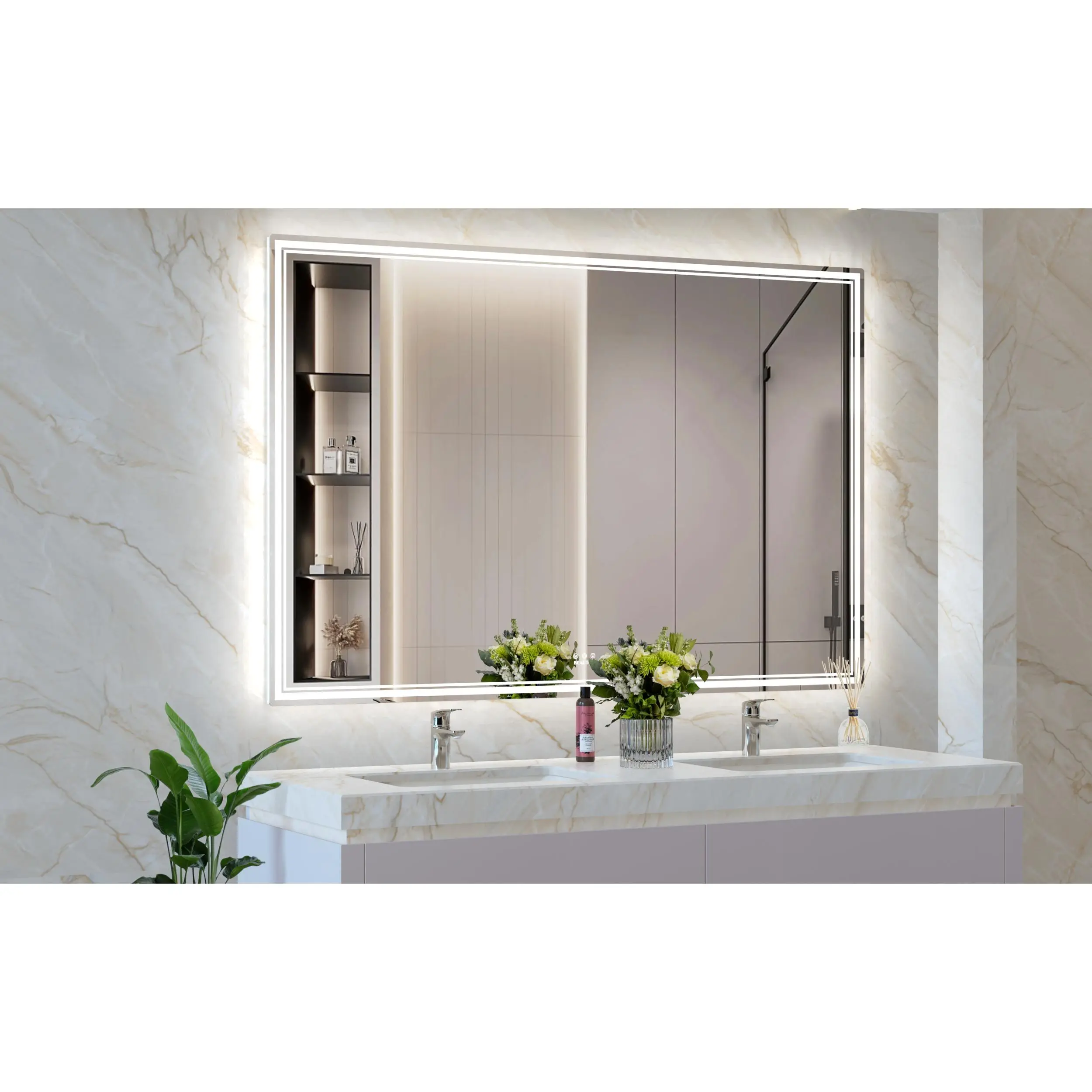 Oversized LED Bathroom Mirror 60x40 Inch Wall Mounted Vanity Mirror with 3 Color Modes, Aluminum Frame, Large Rectangular Mirror for Bathroom, Bedroom, Living Room, Dimmable Illuminated Makeup Mirror