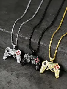 Stylish Stainless Steel Necklace with Gemstone Game Controller Pendant, Unisex Gift for Gamers, Perfect for Special Occasions