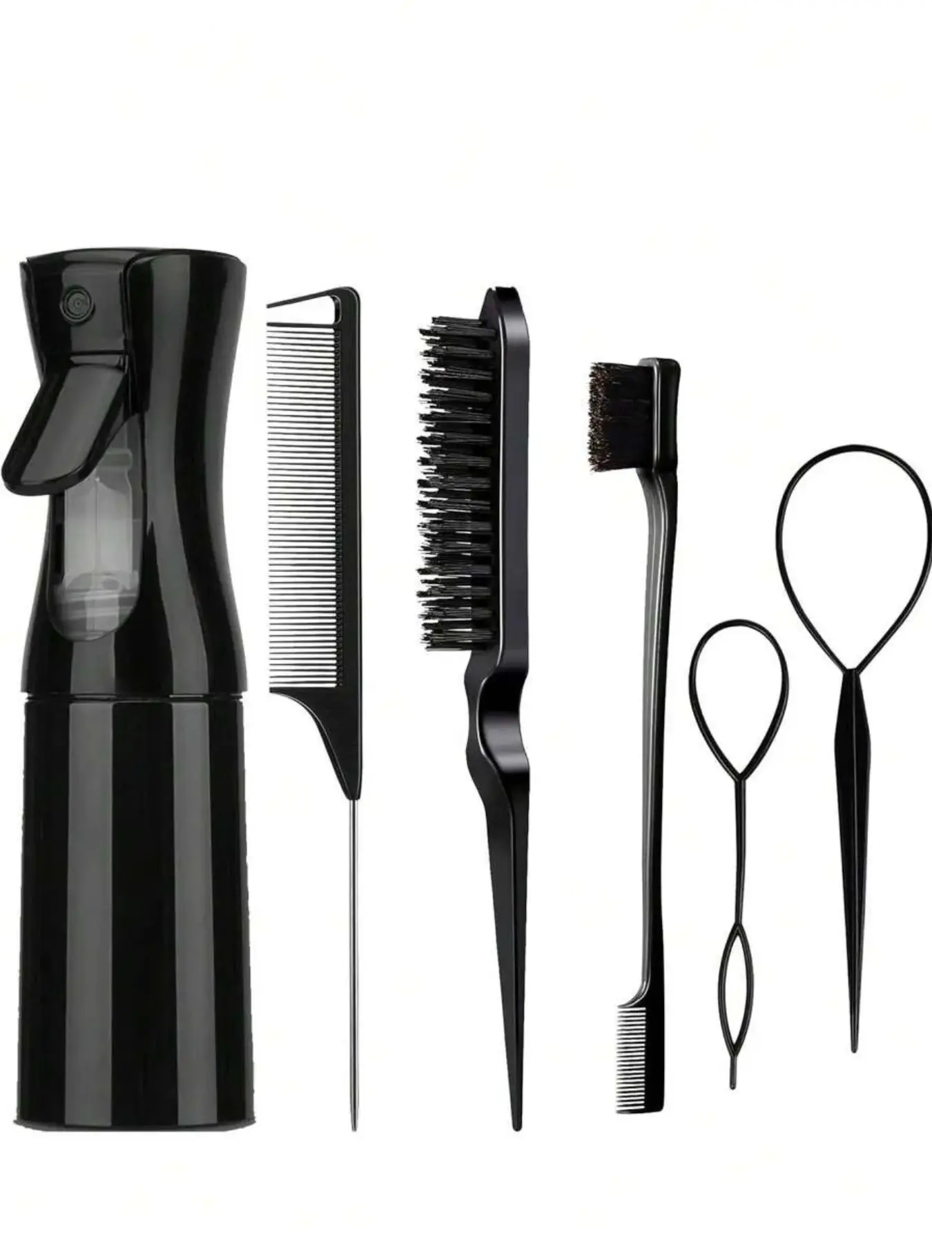 6 Piece Hair Styling Brush Set with Spray Bottle, Detangling Comb, Sectioning Comb, Tail Comb, Braiding Tools for Men and Women, Hair Grooming Kit, Hair Salon Tools