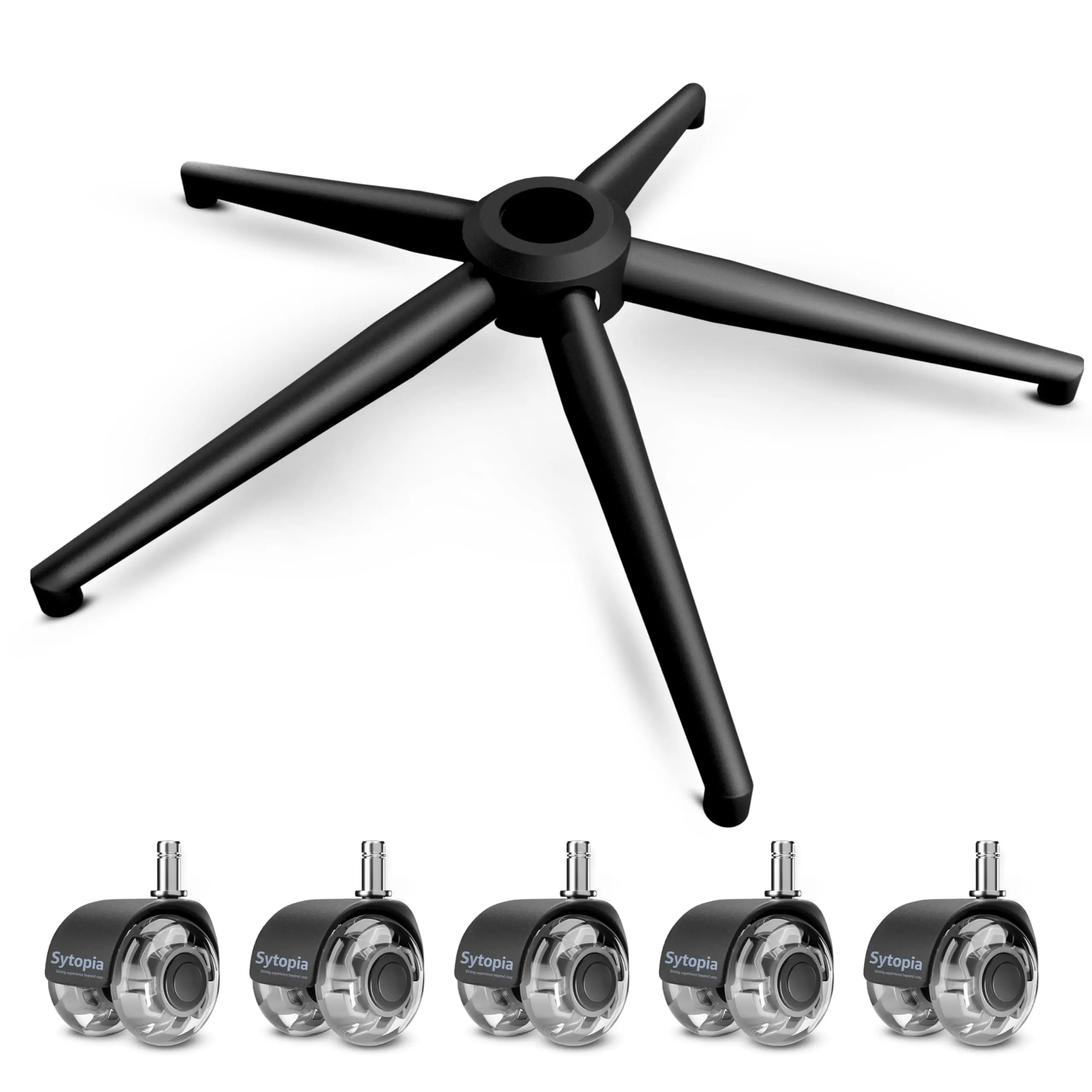 SYTOPIA 24" Heavy-Duty Metal Criss Cross Office Chair Base Replacement Set, 5 Rubber Casters & Office Chair Wheels, Fits Standard Gas-Lift Socket - Gas Cylinder Not Included  Spin Chair Pedestals Black