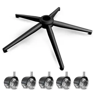 24" Criss Cross Office Chair Base + 5 Rubber Casters Replacement Set, Heavy-Duty, Fits Standard Gas-Lift Socket — Gas Cylinder Not Included