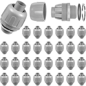 32-Pack 1/2 Inch Liquid Tight Connector NPT Non-Metallic PVC Electrical Flexible Conduit Fittings, UL Listed - 180  Straight, Grey