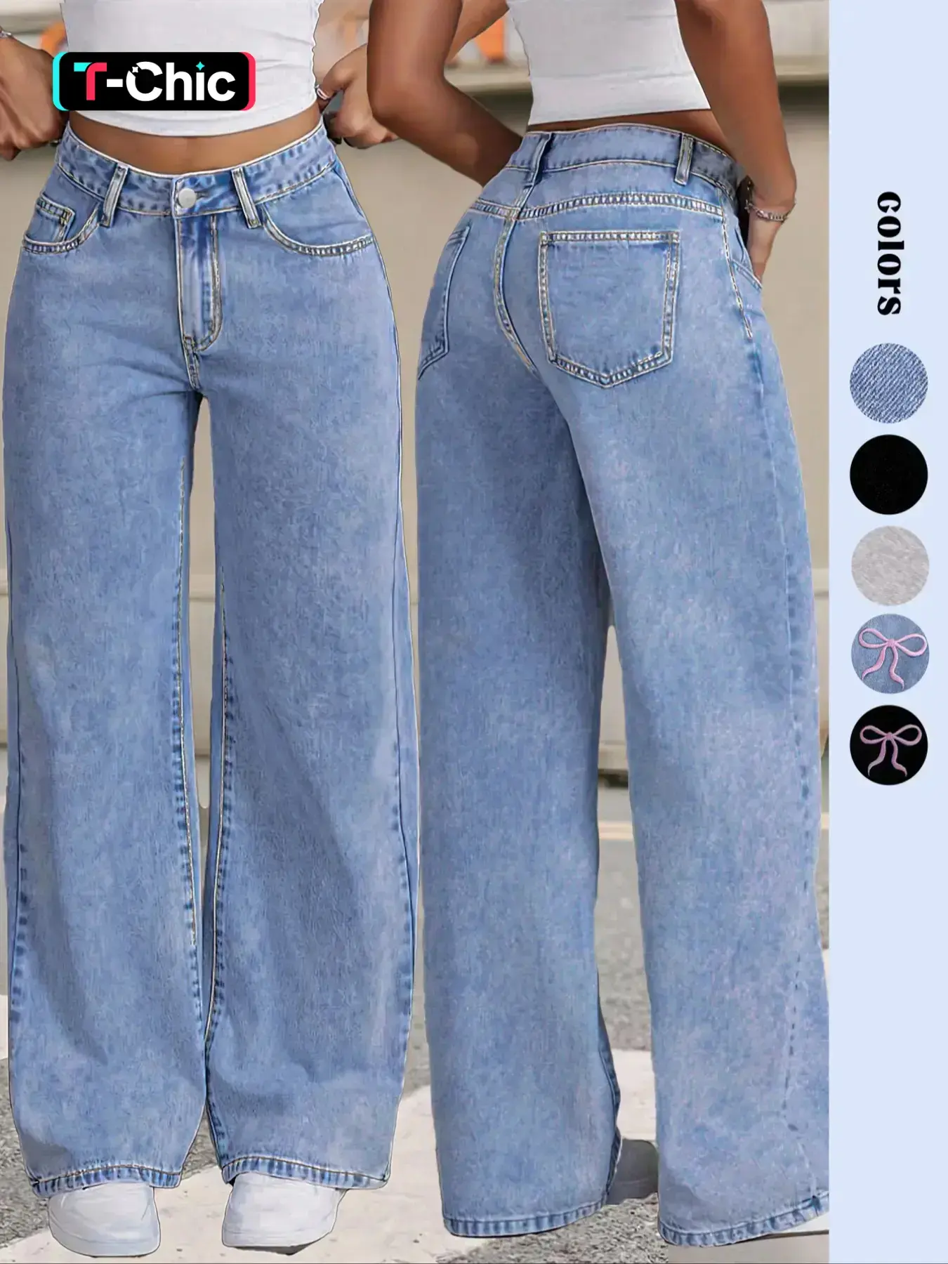 GILIPUR Y2K Women Front Button Pocket Straight-Leg Casual, Basic Loose Fit Oversize Denim Jeans Light Wash Cotton Woven For Daily Wear Pockets For All Seasons Baggy Pants Streetwear Low-Rise Non-Stretch Stacked Jeans