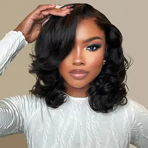 Nerkre TiktokShop Bob Wig Human Hair Body Wave Lace Front Wigs Human Hair 4x4 HD Transparent Lace Closure Wig 180% Density Pre Plucked Short Bob Wigs for Women Wet and Wavy Natural Black