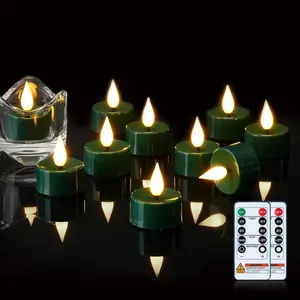 24-Pack Flameless Green Timer Remote Tealights - 3D Black Wick Blinkable Compact Cableless Child-Friendly Votives, 300+Hour Battery-Operated Multi-Mode Lights for Christmas, Home Decor (Ac-Powered Compatible Option Available), Blinkable Candle Lights, Com