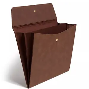 File Organizer Brown Pleather: Polyurethane File Holder, No Assembly Required, 14.5" Height, 9.25" Width