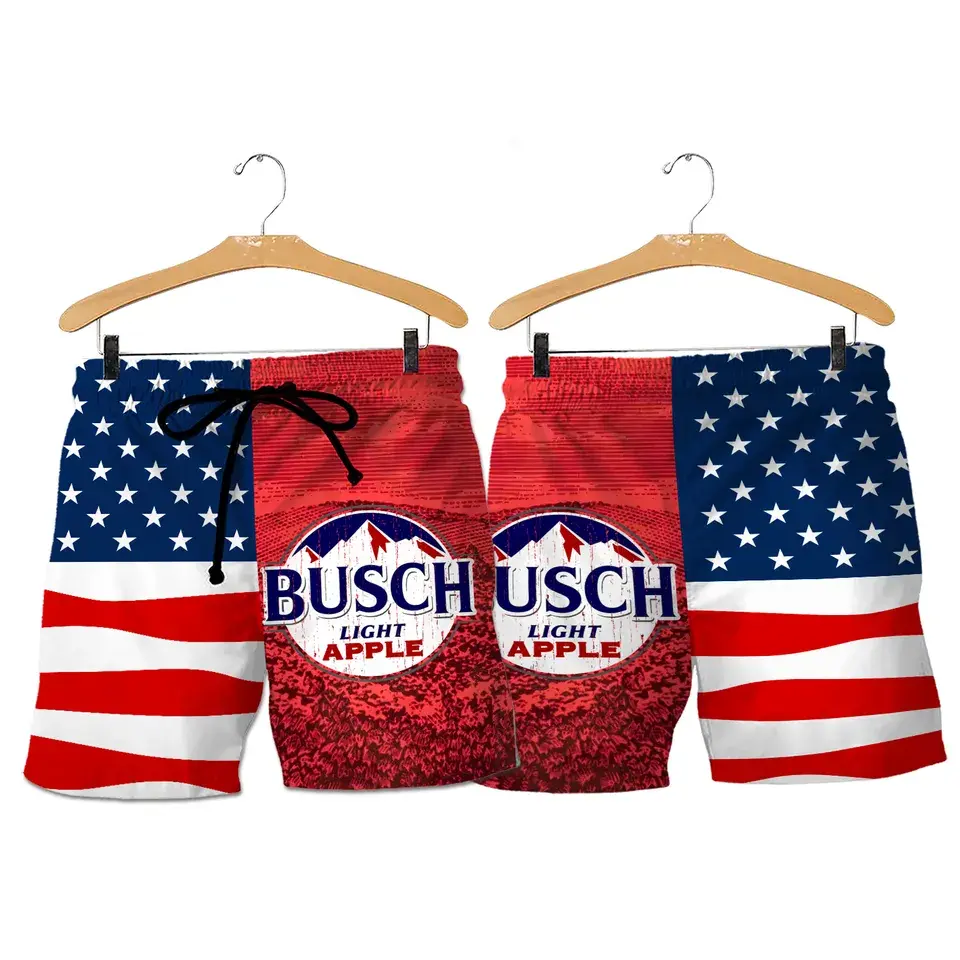 Beer Apple Hawaiian Shorts Men's Casual Beach Shorts Funny Dad Gift Patriotic Summer Short