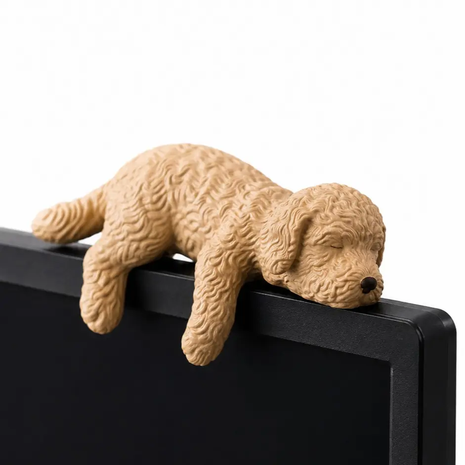 Poodle Puppy Monitor Buddy – Cute Puppy Computer Screen Topper, Dog Desk Decor Figurine, Cozy Office Setup Accessory, Monitor Top Charm, Gift for Dog Lovers