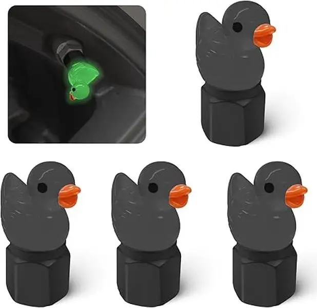 4 packs of cute Duck tire valve caps, glow-in-the-dark tire valve caps, fun personality and practical tire trim available for cars, motorcycles, truck