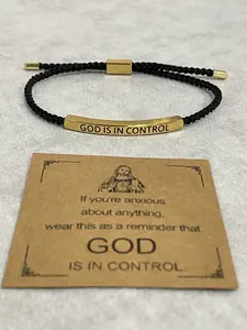Inspire Bracelet "GOD IS IN CONTROL"/"DIOS TIENE EL CONTROL" - Premium Artistic Engraving, Stainless Steel & 18k Gold Plated, Adjustable Up to 10in, Meaningful & Visually Appealing Jewelry, English and Spanish, Christmas Gift