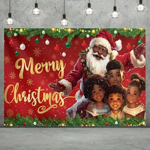 1pc 2D Flat Backdrop African American Christmas Background Santa Claus Black Christmas African American Christmas decoration Christmas decorations home Gift Parents Friends