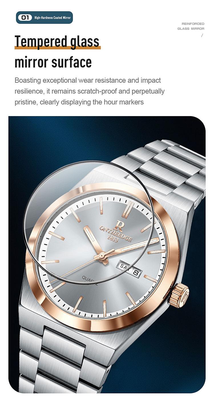 Men's Luxury Two-Tone Rose Gold & Silver Quartz Watch - Stainless Steel Wristwatch with Day Date Display, Luminous Hands, Classic Business Dress Watch, Perfect Gift for Him