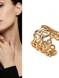 Luxury Pig Nose Open Ring, Unique Design High-End Finger Ring, Fashionable Hollow Out Jewelry, Trendy Accessory for Women