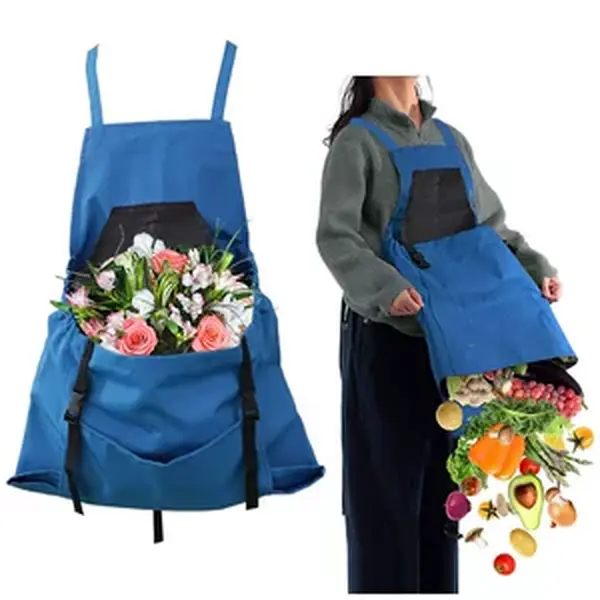 Garden Apron - Cross Back Gardening Apron With Pockets For Women & Men | Harvest Apron with Large Kangaroo Pouch